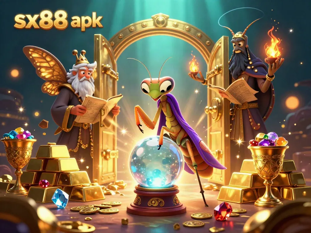 Engage with the sx88 apk experience in a mystical casino-themed illustration.