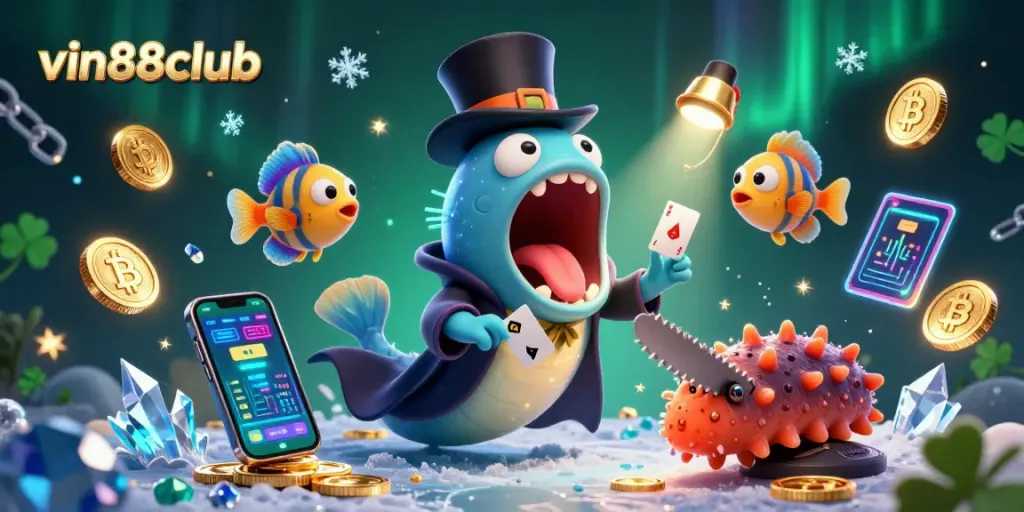 Experience vibrant magic tricks at vin88club with a deep-sea eel, anglerfish, and sea cucumber performing.