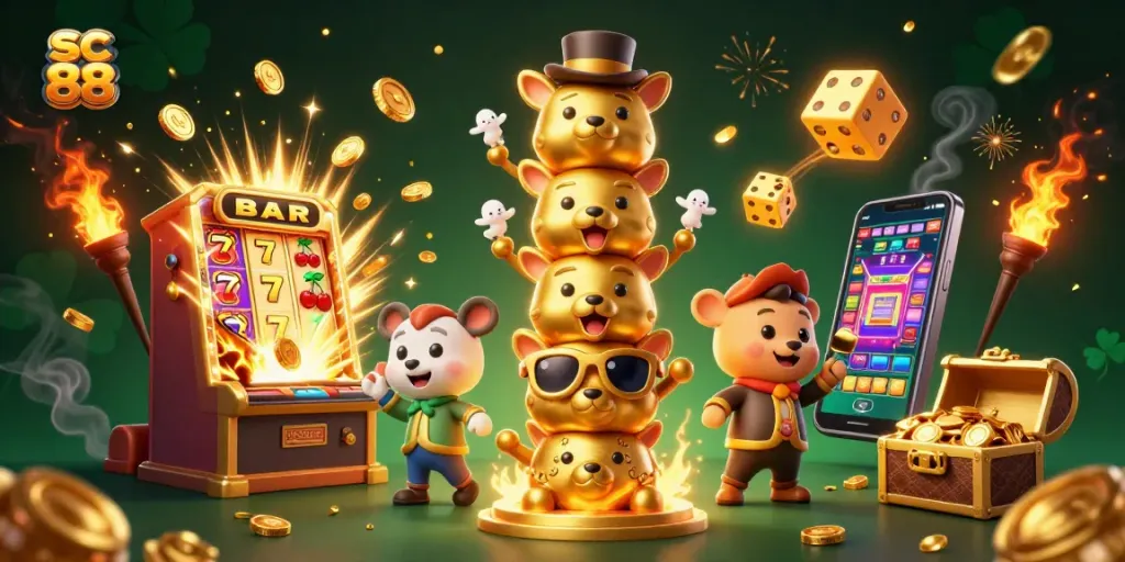 Engage with sc 88 in an exciting casino scene featuring totem poles and jackpot slots.