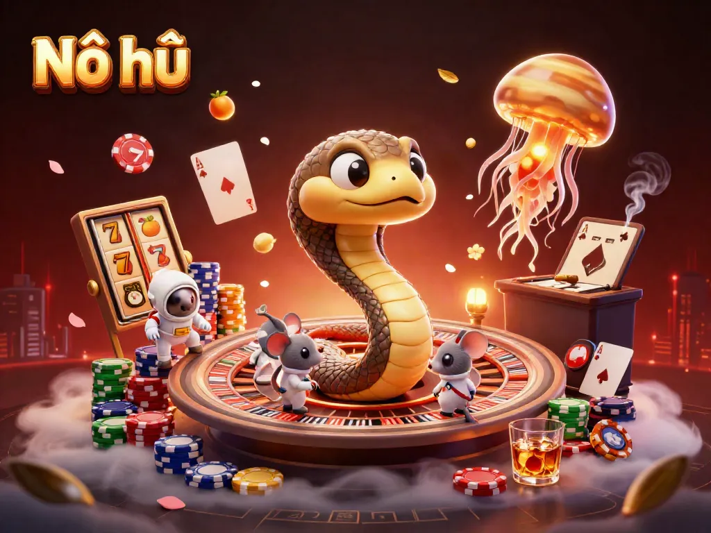 Nổ hũ gaming scene where astronauts bet on Saturn's rings, with vibrant casino elements and slot symbols.