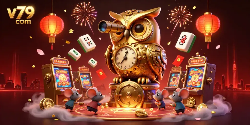 Experience the excitement of v79 com with our lively casino illustration featuring characters and dynamic game elements.