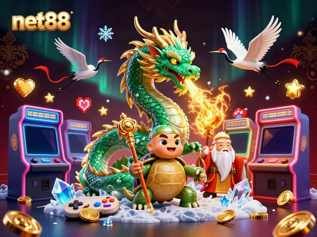 Experience the thrilling adventure of net88 with a dynamic scene featuring jade dragon and lucky cranes.